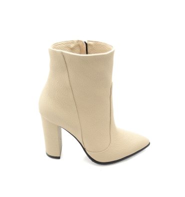 Botine crem piele toc gros