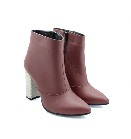 Botine marsala piele toc sarpe alb