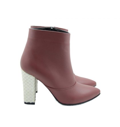 Botine marsala piele toc sarpe alb