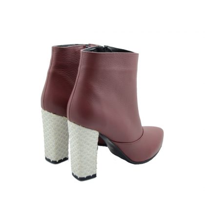 Botine marsala piele toc sarpe alb