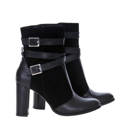 Botine negre dama piele box piele intoarsa