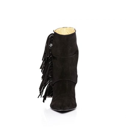 Botine negre piele intoarsa franjuri