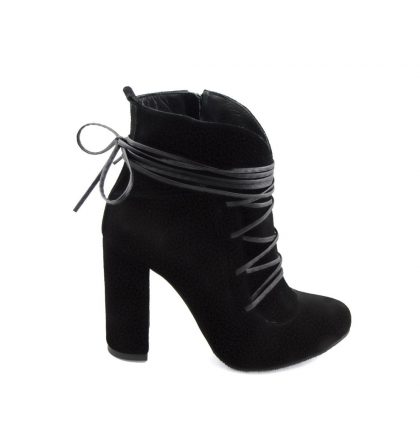 Botine negre piele intoarsa toc gros