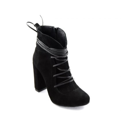 Botine negre piele intoarsa toc gros