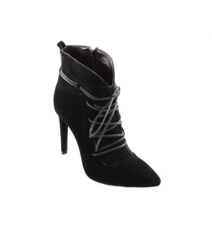 Botine negre piele intoarsa toc subtire