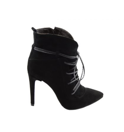 Botine negre piele intoarsa toc subtire