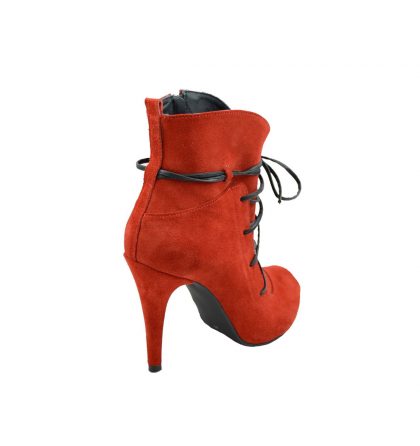 Botine rosii peep toe piele intoarsa