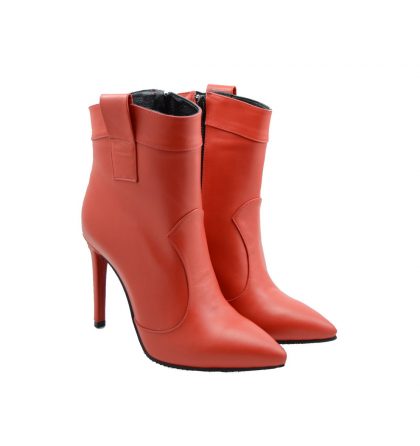 Botine rosii piele toc inalt