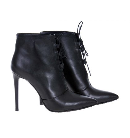 Botine stiletto negre piele naturala