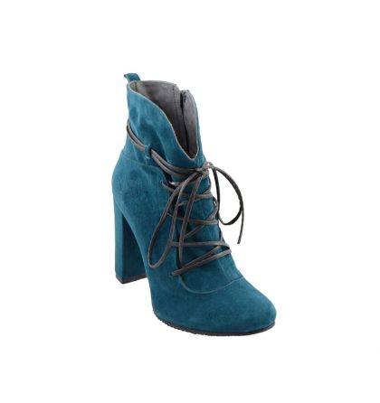 Botine verde turcoaz piele intoarsa toc gros