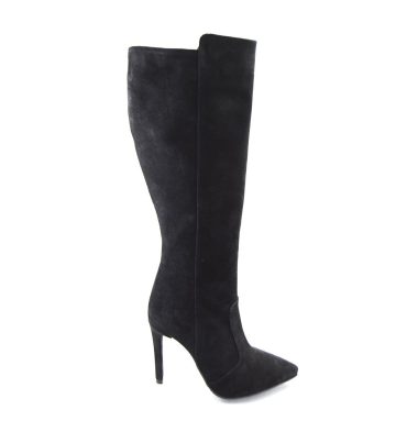 Cizme stiletto negre piele intoarsa