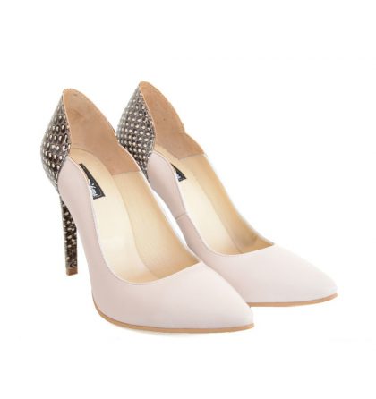 Pantofi stiletto nude piele imprimeu sarpe