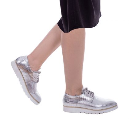 Pantofi oxford argintii piele imprimeu sarpe