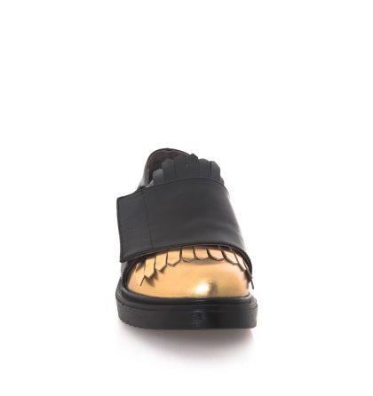 Pantofi oxford negri piele franjuri aurii