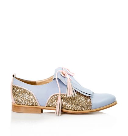 Pantofi oxford piele bleu insertii glitter