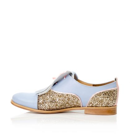 Pantofi oxford piele bleu insertii glitter