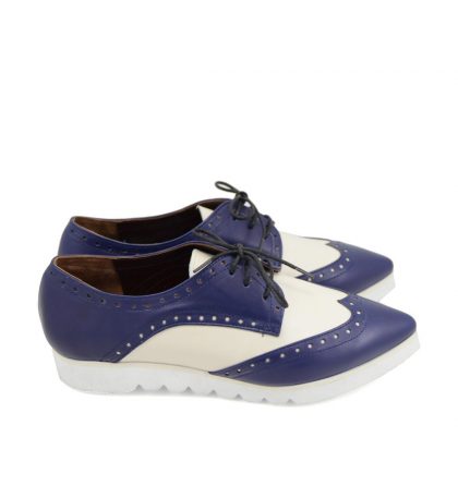 Pantofi oxford piele bleumarin alb