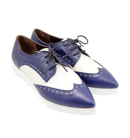 Pantofi oxford piele bleumarin alb