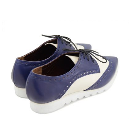 Pantofi oxford piele bleumarin alb