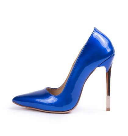 Pantofi piele albastru imperial toc metalic
