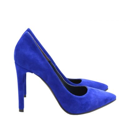 Pantofi stiletto albastru electric piele intoarsa