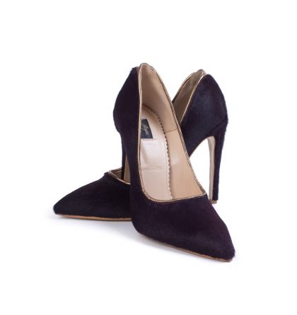 Pantofi stiletto negri piele ponei