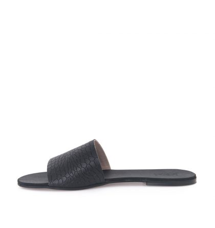 Papuci piele negru croco