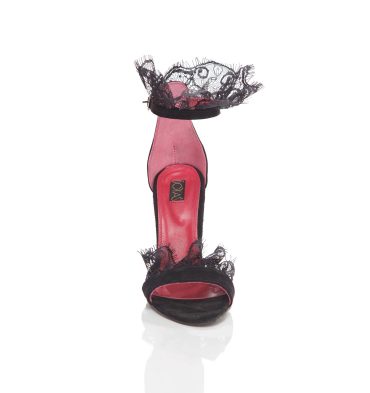 Sandale negre piele intoarsa dantela