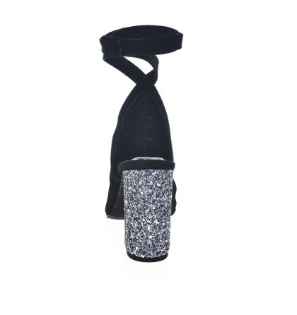 Sandale negre piele intoarsa toc glitter