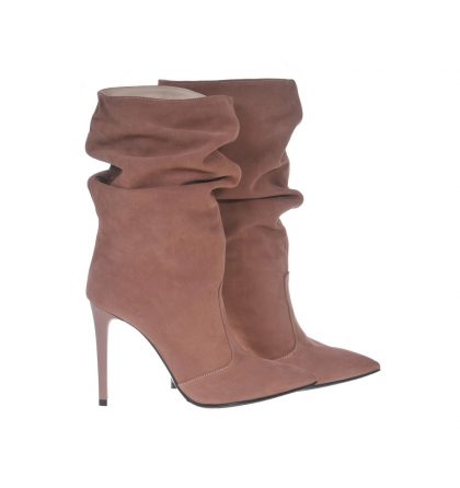 Botine stiletto piele intoarsa cappuccino