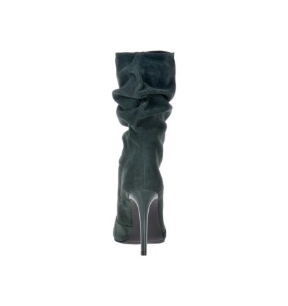 Botine stiletto verde inchis piele intoarsa