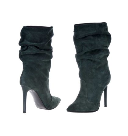 Botine stiletto verde inchis piele intoarsa