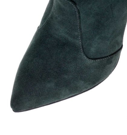 Botine stiletto verde inchis piele intoarsa