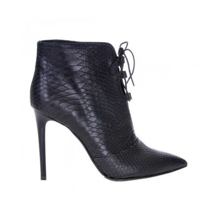 Botine negre stiletto piele imprimeu sarpe