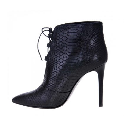 Botine negre stiletto piele imprimeu sarpe