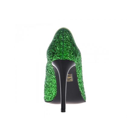 Pantofi glitter verde toc inalt