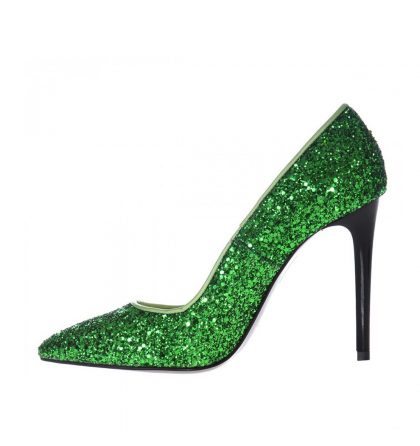 Pantofi glitter verde toc inalt