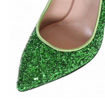 Pantofi glitter verde toc inalt