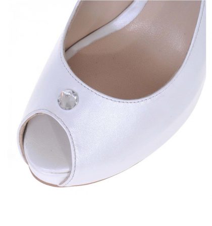 Pantofi mireasa piele alb sidef platforma