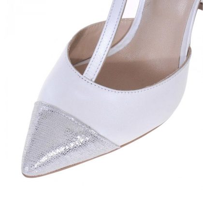 Pantofi piele alb sidefat piele argintie sclipici