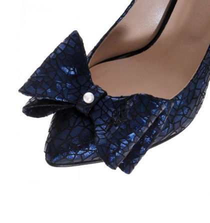 Pantofi stiletto albastru inchis piele imprimeu