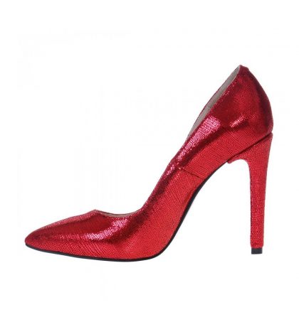 Pantofi stiletto rosii piele naturala sclipici