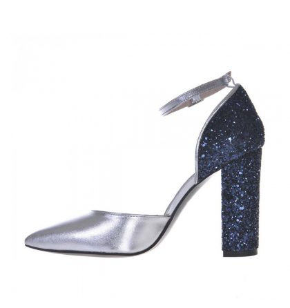 Pantofi toc glitter piele argintie