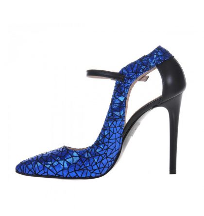Pantofi albastri piele imprimeu toc inalt