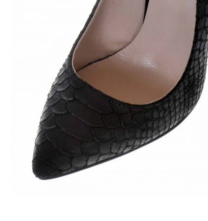 Pantofi stiletto negri piele imprimeu sarpe