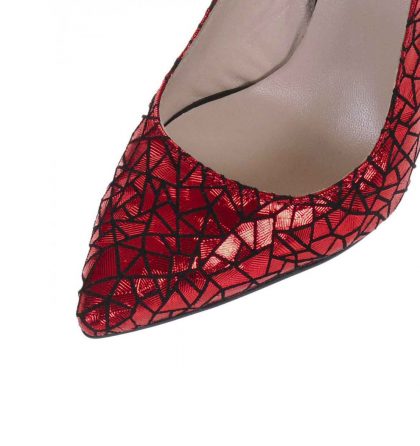 Pantofi stiletto piele imprimeu rosu