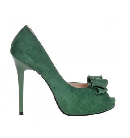 Pantofi peep toe verzi piele intoarsa