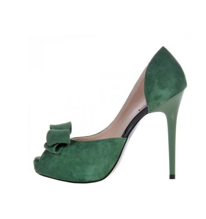 Pantofi peep toe verzi piele intoarsa