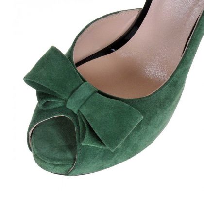 Pantofi peep toe verzi piele intoarsa