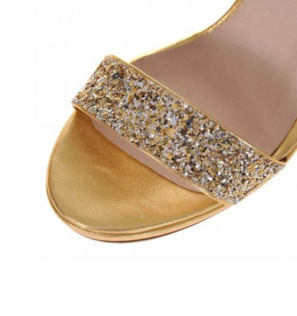 Sandale inalte piele aurie glitter